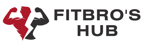 Logo of Fitbro's Hub with red and black silhouette on a white background
